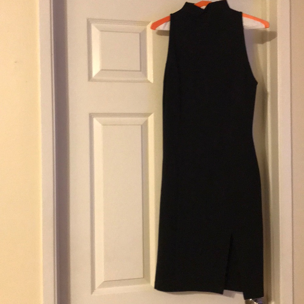 Black high slit dress.